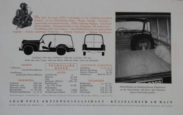 Opel Schnell-Lieferwagen 1,5 Litre Modelprogram 1950 Carbrochure (0823)