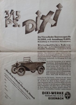 Dixi Smallcar 3/15 PS Modelprogram 1928 (S0204)