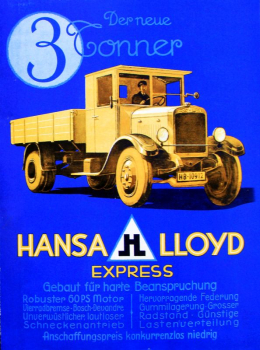 Hansa-Lloyd Express 3 to. Modelprogram 1928 Truckbrochure (10569)