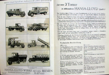 Hansa-Lloyd Express 3 to. Modelprogram 1928 Truckbrochure (10569)