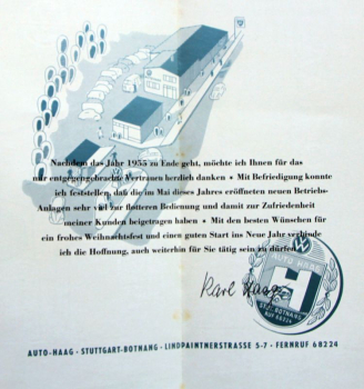Volkswagen Käfer Modellprogramm 1956 "Auto-Haag Vertragswerkstatt" Automobilprospekt (10564)