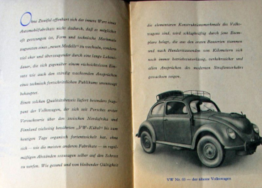 Volkswagen Käfer Modellprogramm 1952 "12x um die Erde" Automobilprospekt (10590)