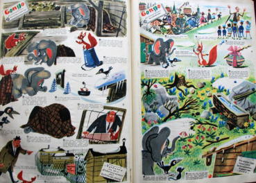Anker Gong "Gongo der kleine Elefant" 1955 beweglicher Plüschelefant mit Original-Comicbuch (10585)