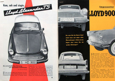Preview: Lloyd Modellprogramm 1958 Testberichte Foto-Konvolut (10735)