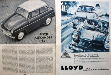 Preview: Lloyd Modellprogramm 1958 Testberichte Foto-Konvolut (10735)
