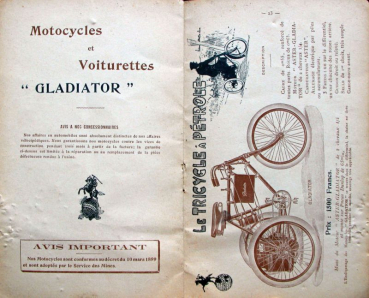 Preview: Gladiator Automobiles Cycles Modellprogramm 1900 Automobilprospekt (10773)