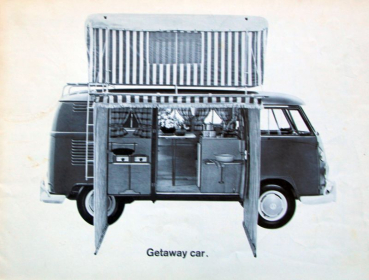 Volkswagen T1 Transporter Campingwagen Modellprogramm 1962 "Getaway Car" Automobilprospekt (10842)