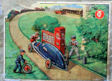 Preview: Tippco Rennbahn Rundkurs 1938 mit 2 Fahrzeugen und Tankstelle in Originalbox (10860)