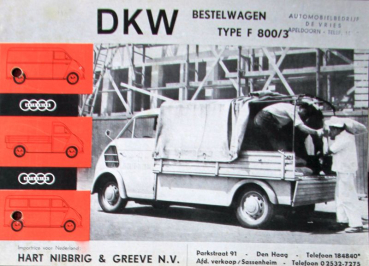 DKW Bestellwagen F 800/3 Modellprogramm 1953 Automobilprospekt (10907)