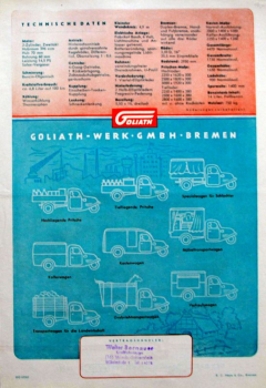 Preview: Goliath Dreiradwagen Modellprogramm 1950 "Der Lieferwagen für alle Branchen" Automobilprospekt (10948)