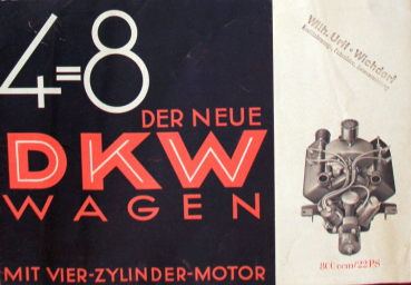 DKW 4=8 Modellprogramm 1933 "Der neue DKW Wagen" Automobilprospekt (11038)