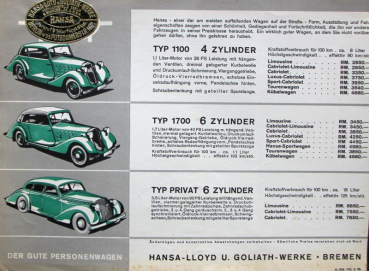 Borgward Modellprogramm 1936 Automobilprospekt (11121)