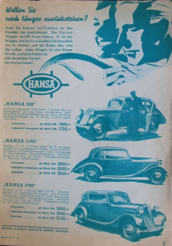 Borgward Modellprogramm 1934 Automobilprospekt (11122)