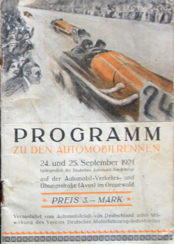 "Automobil-Rennen AVUS" Berlin September 1921 Racingprogram (11147)