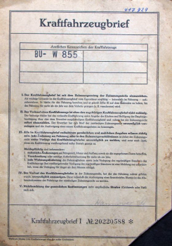 Volkswagen T1 Transporter 1958 Kraftfahrzeugbrief (11200)