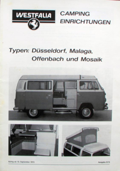 Volkswagen T2 Transporter Westfalia Campingwagen Modellprogramm 1973 Automobilprospekt (11306)