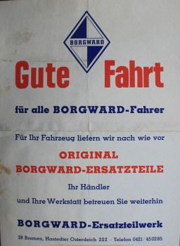 Borgward Werbeplakat "Gute Fahrt" Original Ersatzteile 1956 (11307)