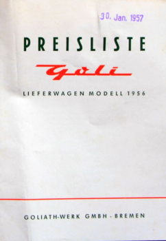 Goliath Goli Lieferwagen Preisliste 1956 Automobilprospekt (11333)
