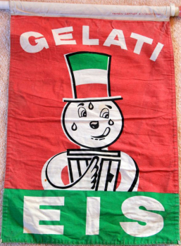 Eis Gelati Gärtner Werbefahne mit Halterung 1970 (11465)