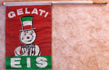 Preview: Eis Gelati Gärtner Werbefahne mit Halterung 1970 (11465)