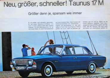 Ford Taunus 17 M Modellprogramm 1966 "Neu, größer, schneller!" Automobilprospekt (11511)