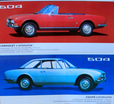 Preview: Peugeot 204 - 504 Modellprogramm 1968 drei Automobilprospekte (11506)