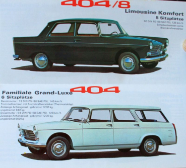 Preview: Peugeot 204 - 504 Modellprogramm 1968 drei Automobilprospekte (11506)