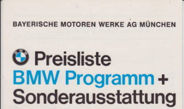 BMW Modellprogramm Preisliste und Sonderausstattung 1970 Automobilprospekt (11507)