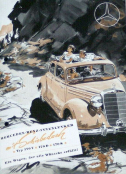 Mercedes-Benz 170 V Modellprogramm 1951 "mit Schiebedach" Automobilprospekt (11527)