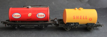 Fleischmann Esso und Shell Kesselwaggons Spur HO zwei Blechmodelle 1960 (11623)