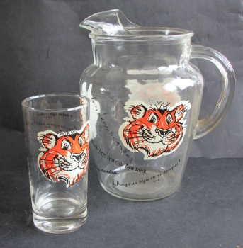 Esso Werbe-Glaskrug mit Trinkglas "Pack den Tiger in den Tank" 1968 (11725)