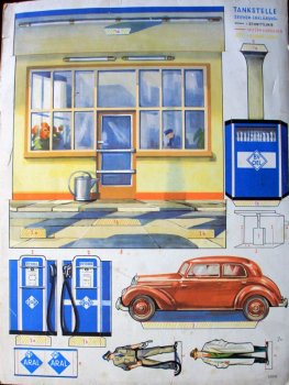 BV Aral Tankstelle Schreiber-Bastelbogen mit Tankwart 1953 Karton (10598)