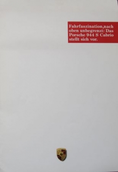 Porsche 944 S Convertible Modelprogram 1988 "Fahrfaszination nach oben unbegrenzt" Carbrochure (5976)