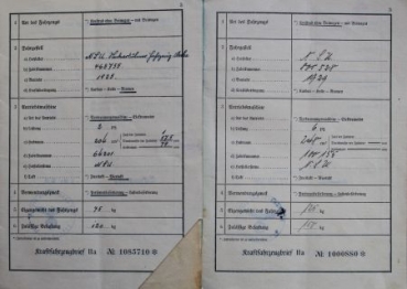 NSU Motorbike 2 and 6 PS two original Registration Documents 1925 with  envelope (6541)