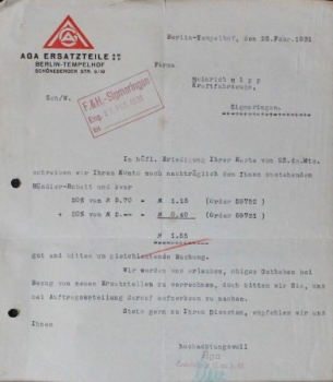 AGA Automobiles 1931 Correspondence (0455)