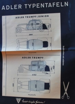 Adler Trumpf Typentafeln 1936 "Merkblätter für den Adler-Dienst" Automobilprospekt (3448)