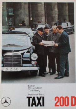 Mercedes-Benz Taxi 200 D Modelprogram 1966 "Sicher, wirtschaftlich, zuverlaessig" Carbrochure (0612)