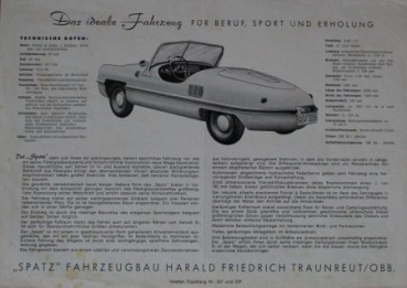 Spatz Fahrzeugbau Traunreut Modelprogram 1956 "Mit Sorgfalt erdacht" Carbrochure (0652)