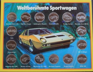 Shell Coins 1969 "Weltberuehmte Sportwagen" Advertising-Set with Automobilmoitves (9230)