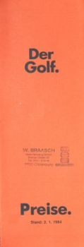 Volkswagen Golf Preisliste 1984 Automobilprospekt (0984)