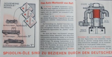 Spidolin Motoroil Advertisingbrochure 1930 "Das Autooel des deutschen Handels" (8781)
