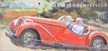Wanderer Kompressor W25K Modellprogramm 1936 Mundorff-Motiv Automobilprospekt (2204)