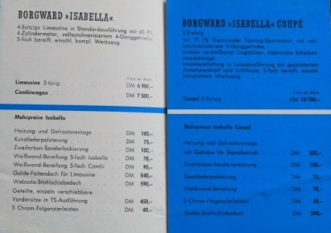 Borgward Isabella Pricelist 1958 Carbrochure (4808)