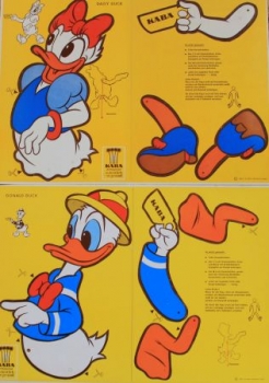 Disney Kaba Jumping-Jack-Advertisingfigures 1965 Mickey Mouse, Donald, McDuck carton (5415)