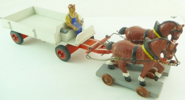 Schleich Horse-Farmwagon Two-Horses with wagoner 1960 Linoleum (5303)