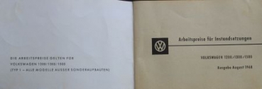 Volkswagen Beetle 1968 "Arbeitspreise fuer Instandsetzung" Carbrochure (5450)