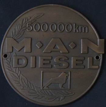 MAN Diesel 500.000 km Plakette 1965 Messing  (2498)