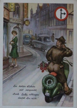 Motorbike-Postcards 1955 three 3 Trafficsigns (2563)
