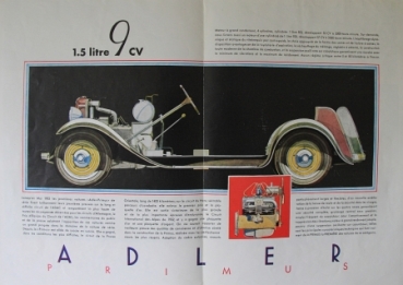 Adler Primus 1.5 litres Modelprogram 1933 Reuters-Drawings Carbrochure (2934)