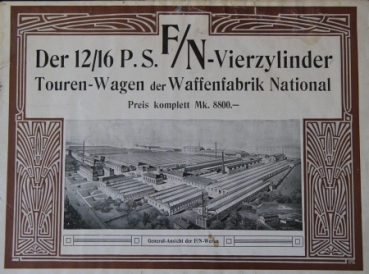 FN Automobile Fabric National 12/16 PS Tourenwagen Vierzylinder 1912 Automobilprospekt (3208)